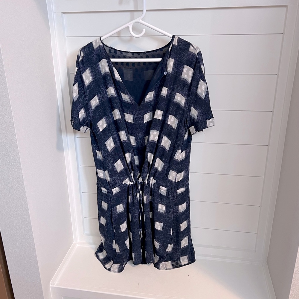 TORY BURCH | Erica Silk Square Print Navy blue Antibes Mini Dress